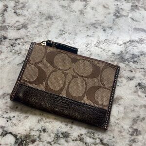 Coach Signature Brown and Tan Card Case